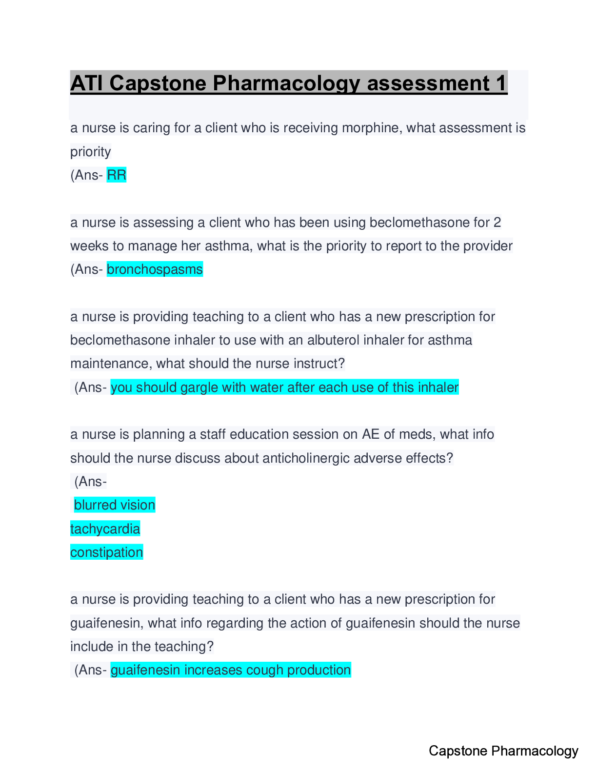 ATI Capstone Pharmacology assessment 1 Questions & Answers; Latest Updated Guaranteed A+